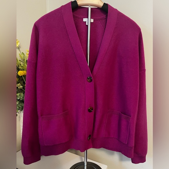 J. Jill Front Pocket Magenta Cardigan Sweater Large - Picture 1 of 5